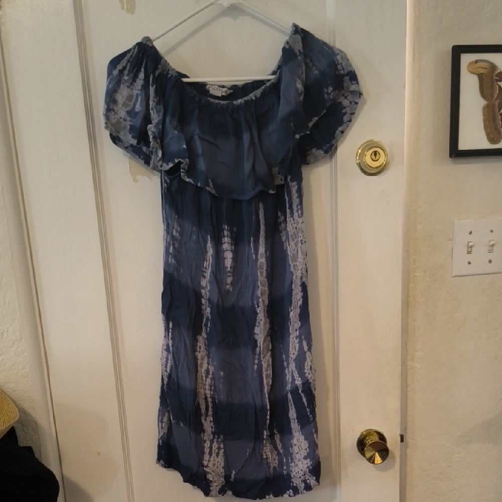 Vanilla Star | Blue Tie-Dye Off-Shoulder Mini Dress